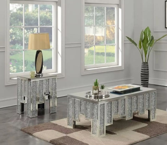Crushed diamond silver Mirrored rectangle dining table