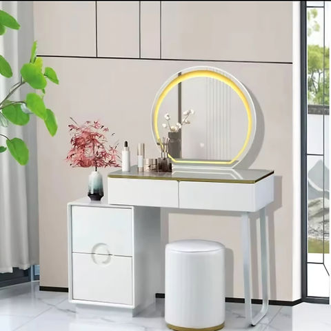 White dresser set led mirror