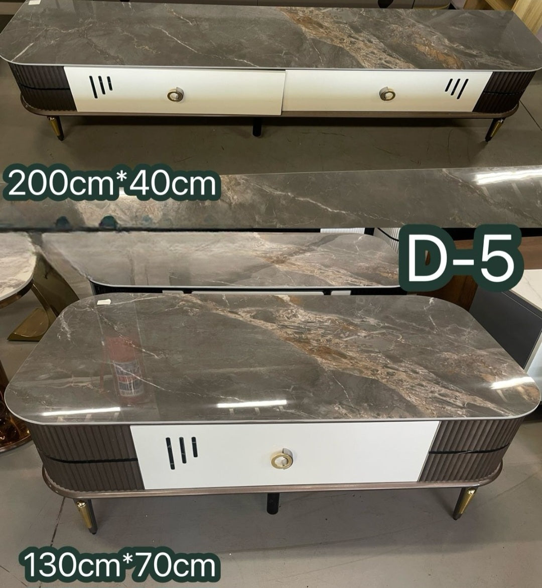 Grey and gold tv stand and coffee table set