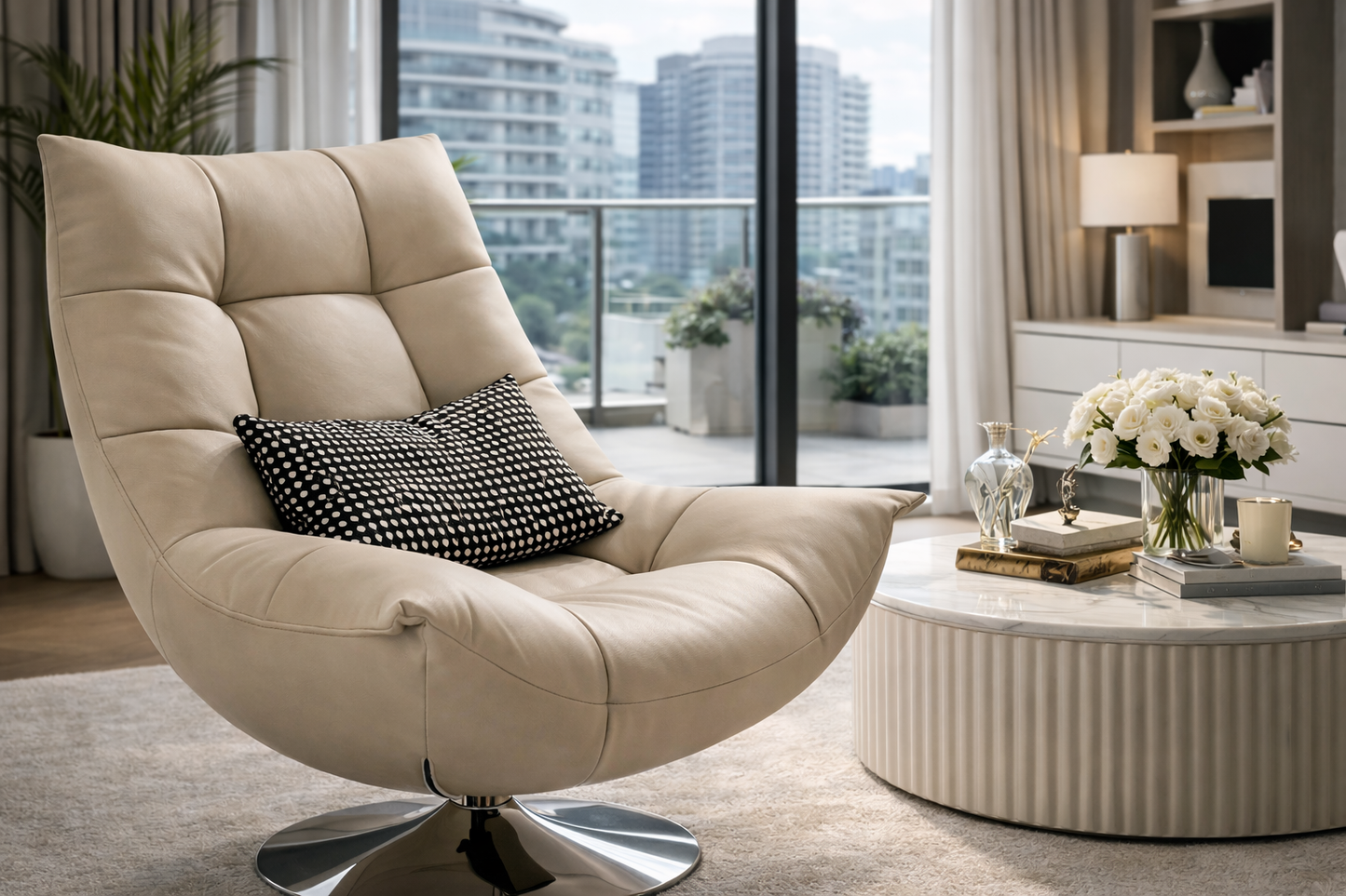 Beige swivel chair