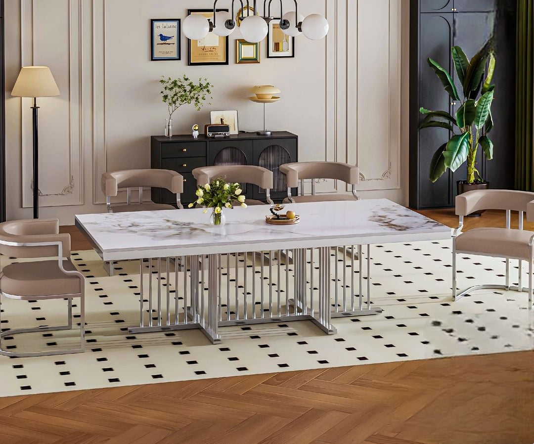10/12 seater silver marble dining table