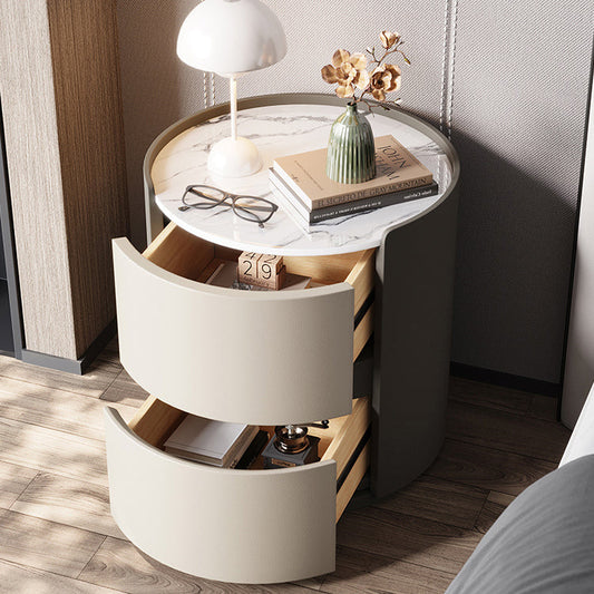 Round beige nightstand bed side table