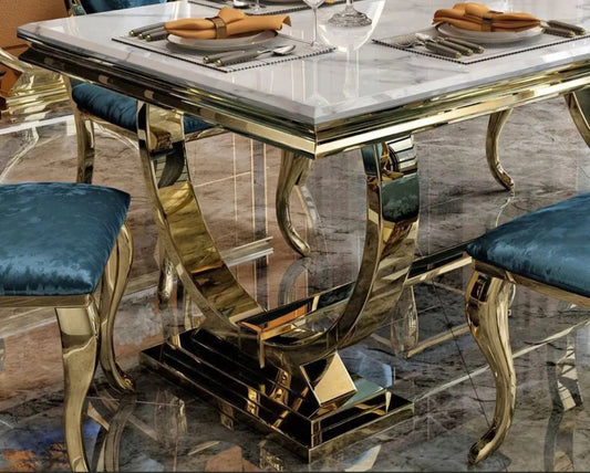 8 seater gold marble dining set