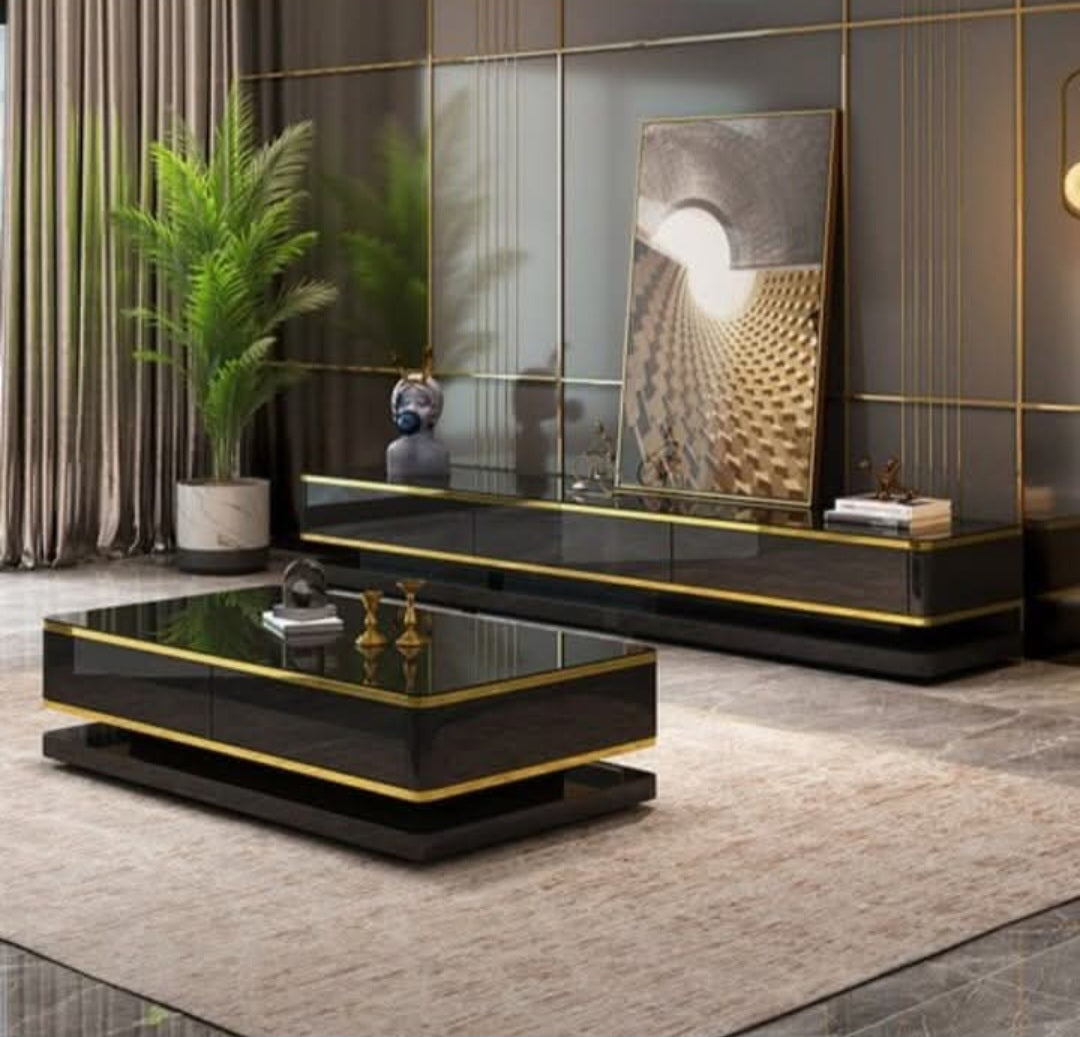 Black and gold tv stand coffee table set