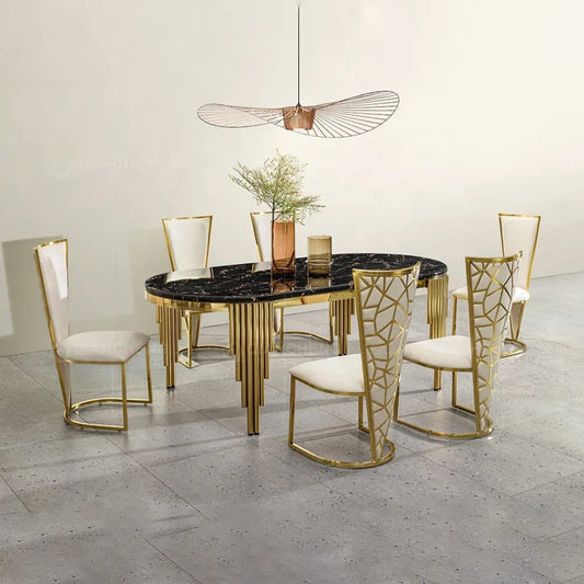 6 seater gold luxury dining set