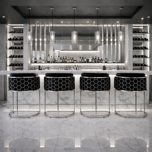 Black and silver bar stool honeycomb design