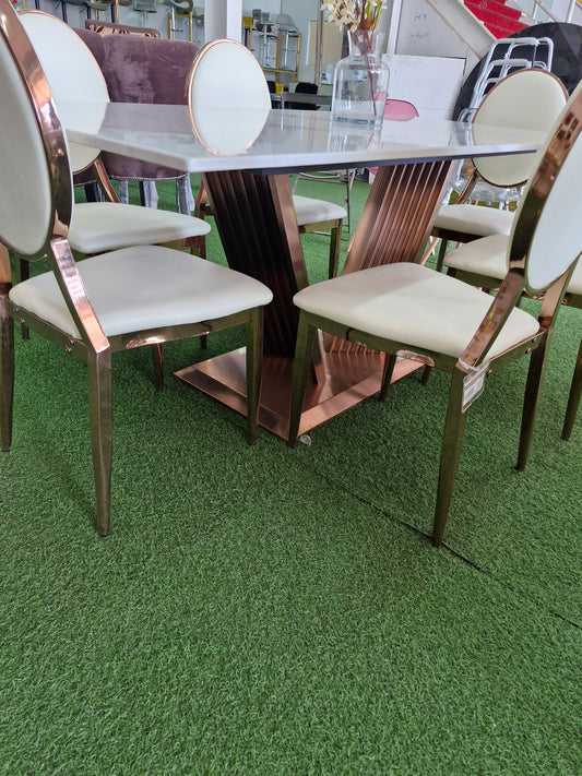 Rose gold and white 6 seater dining set