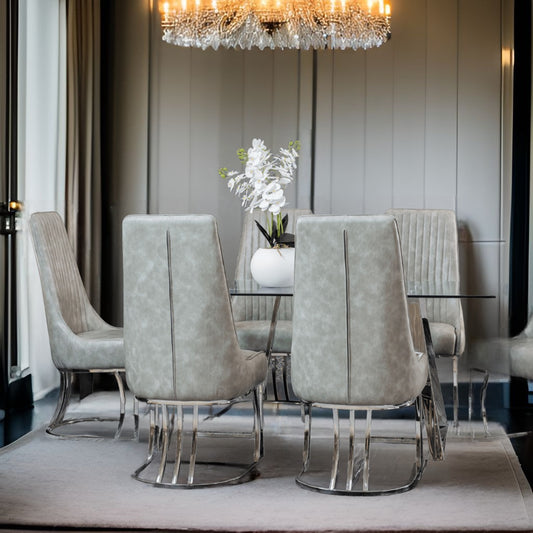 Grey leather dining chairs