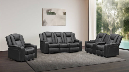 Black Leather recliner suite led light,USB charging