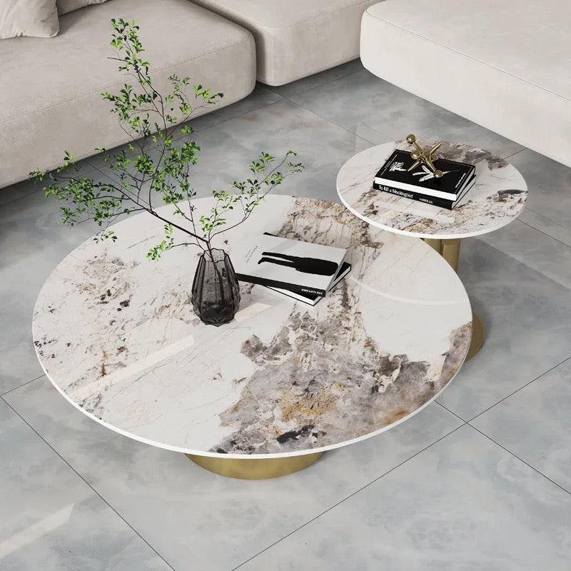 Italian design marble gold coffee table set with side table
