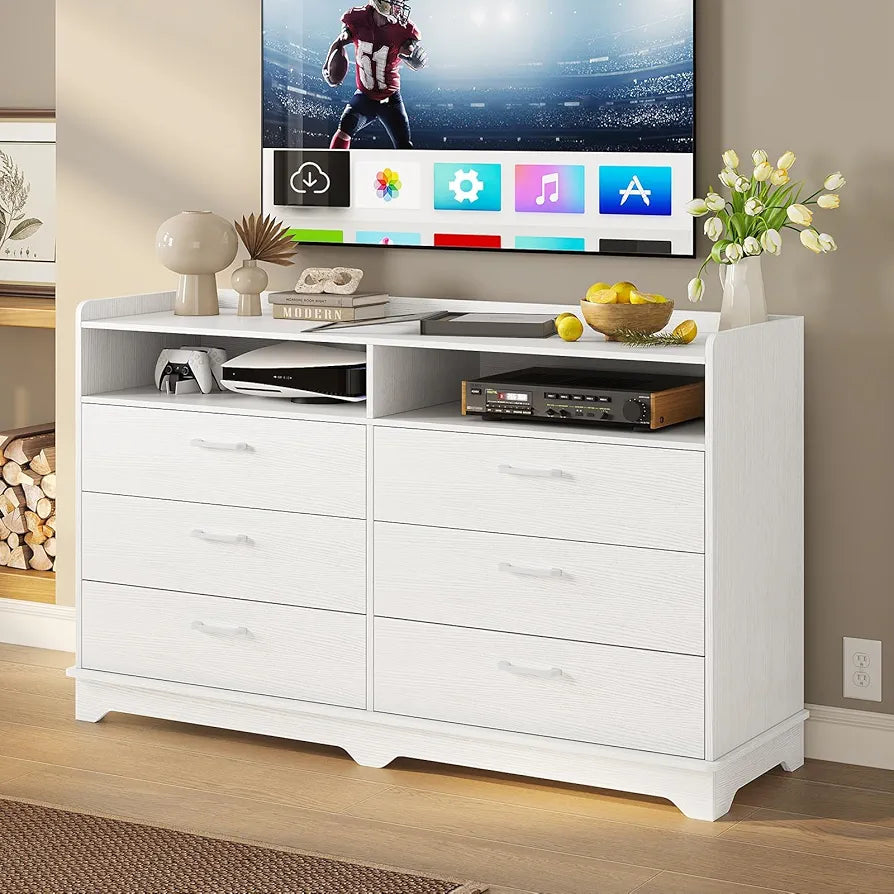 White 6 Drawer Dresser Cabinet