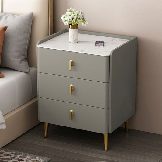 Grey 3 drawer nightstand gold legs