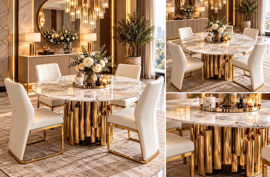 Gold dining table marble top