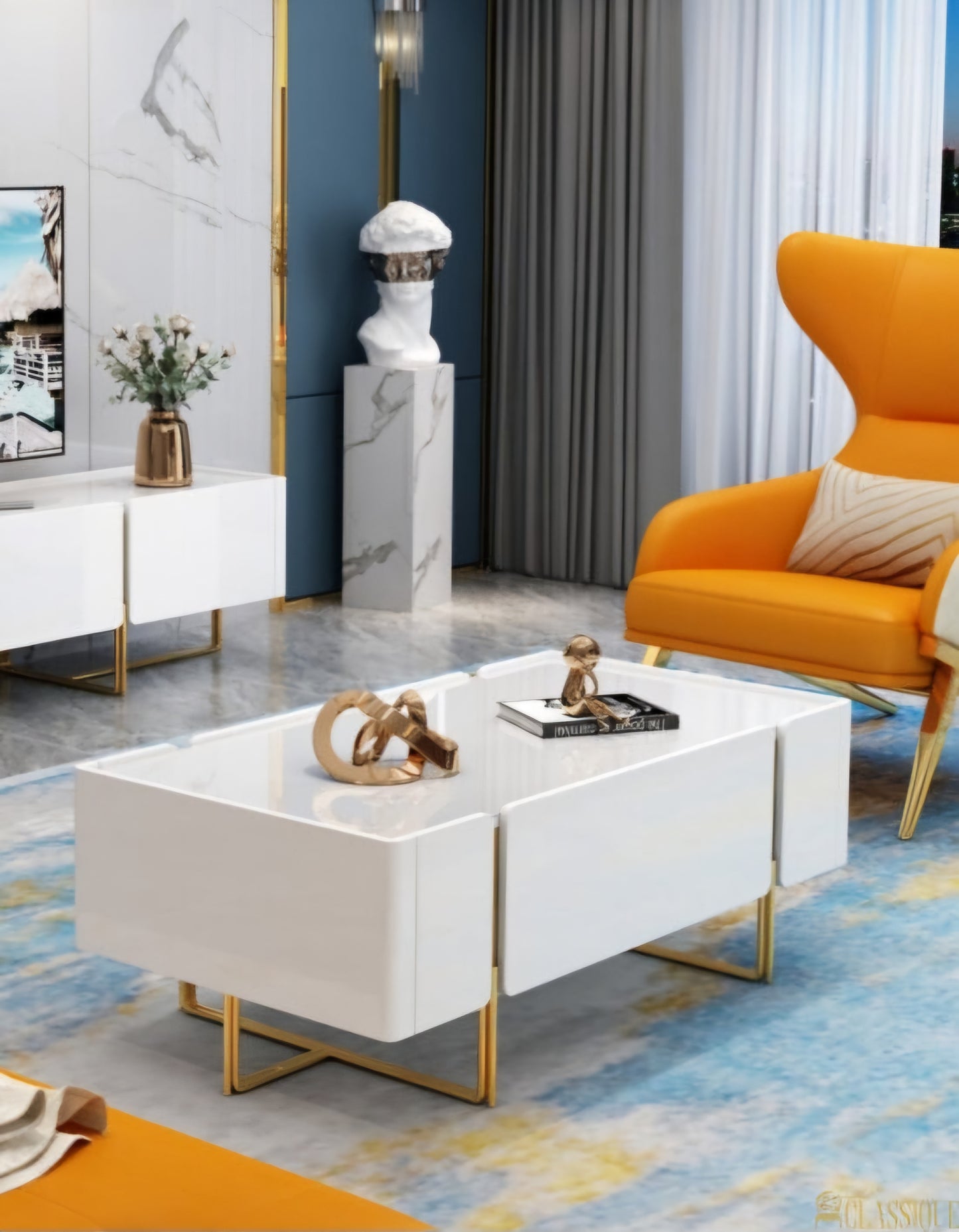 White and gold minamilist coffee table