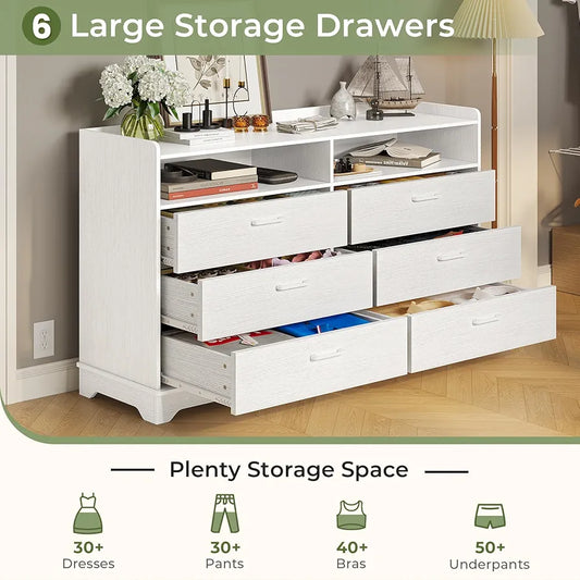 White 6 Drawer Dresser Cabinet
