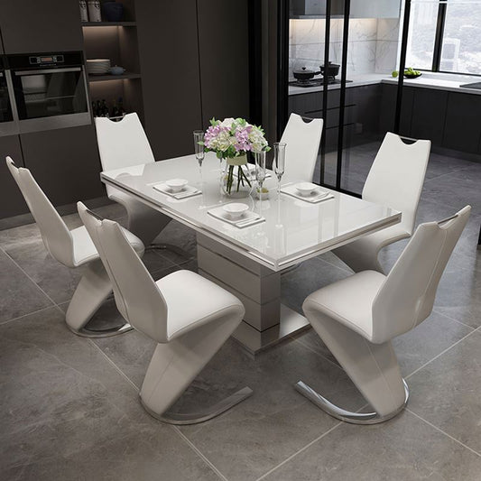 modern white and silver dining set