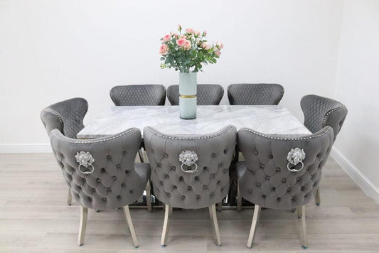 Grey velvet and silver dining set 