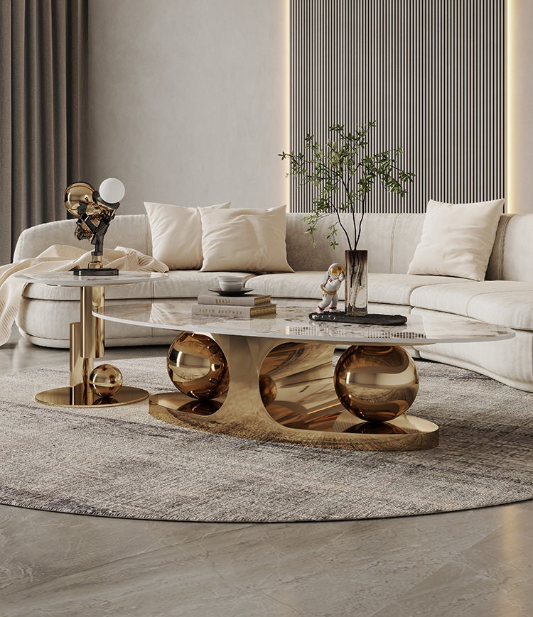 double gold ball coffee table marble top