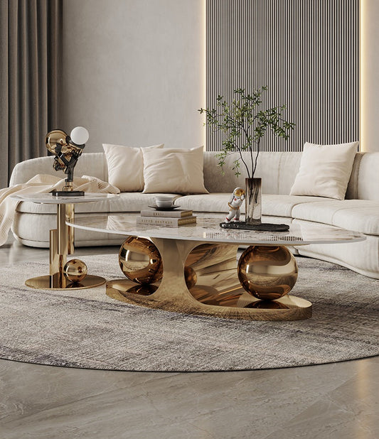 Gold Coffee table marble top set