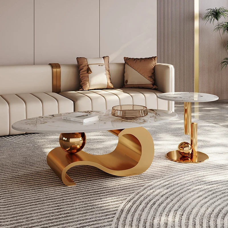 curved gold ball marble coffee table