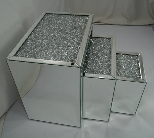 mirror nested tables set of 3 silver