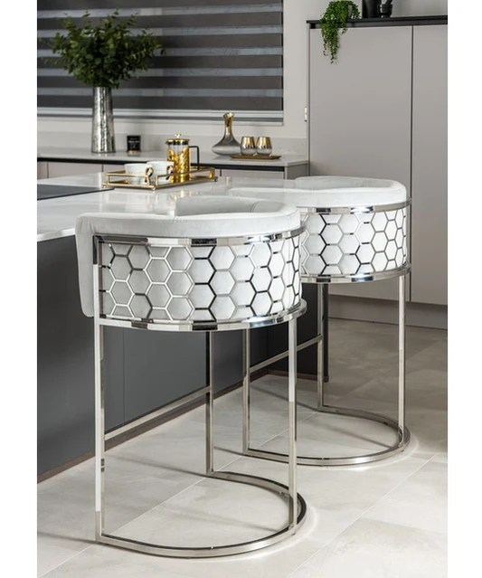 silver luxury bar chairs white velvet honeycomb