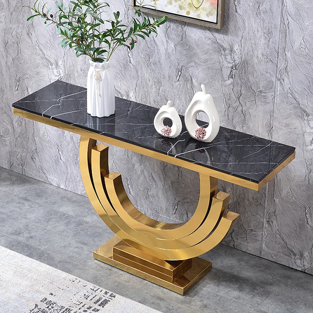 gold and black marble console