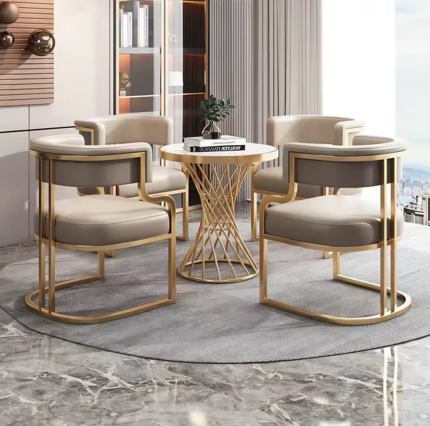 Gold frame dining chair pu leather