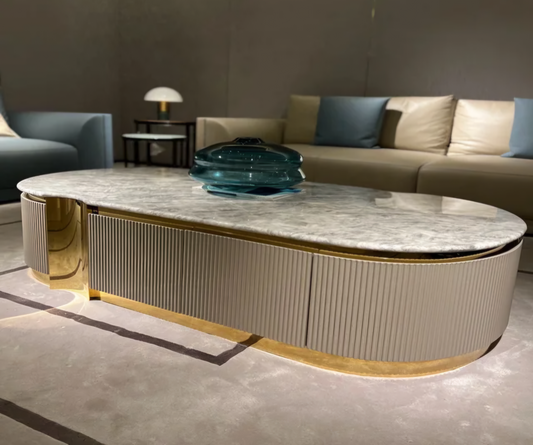 Grey and gold coffee table marble top