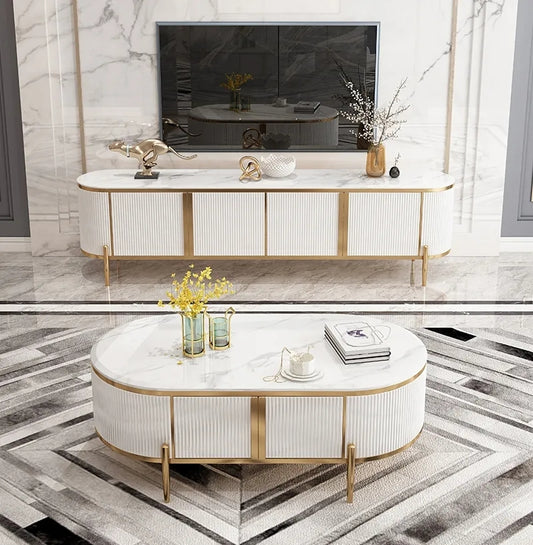 white and gold plasma and coffee table set