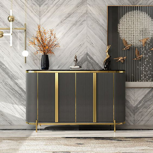 gold and grey server with cupboards storage