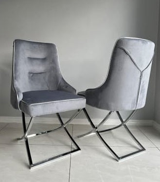 grey and silver velvet luxury dining chair