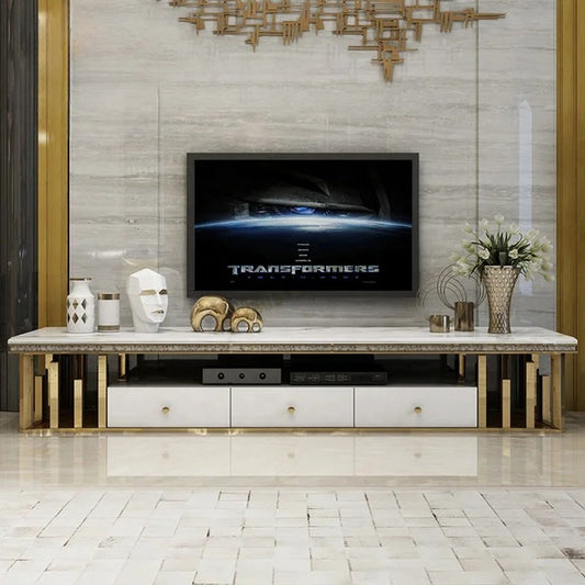 gold and mother of pearl marble tv unit