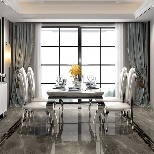 6 seater silver marble dining set