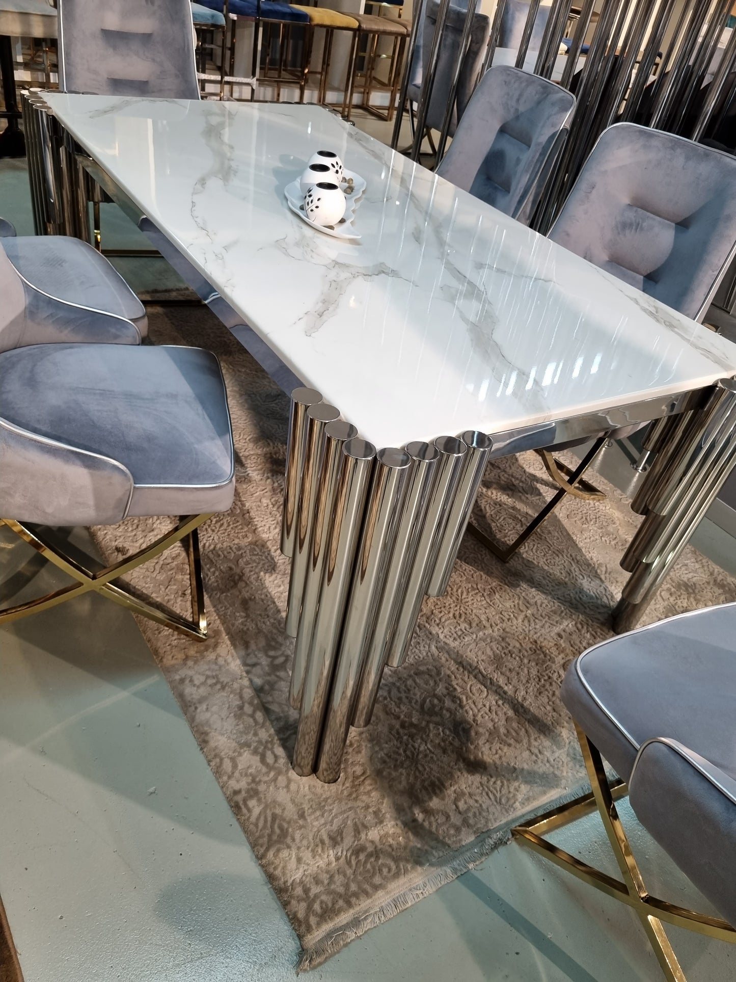 azalea marble dining table white/silver