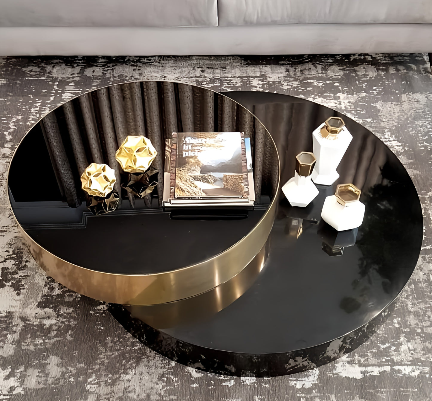 Swivel coffee table black and gold