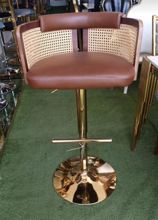 Brown leather bar chair gold base