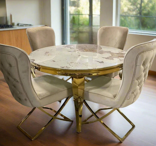 Round dining set gold 