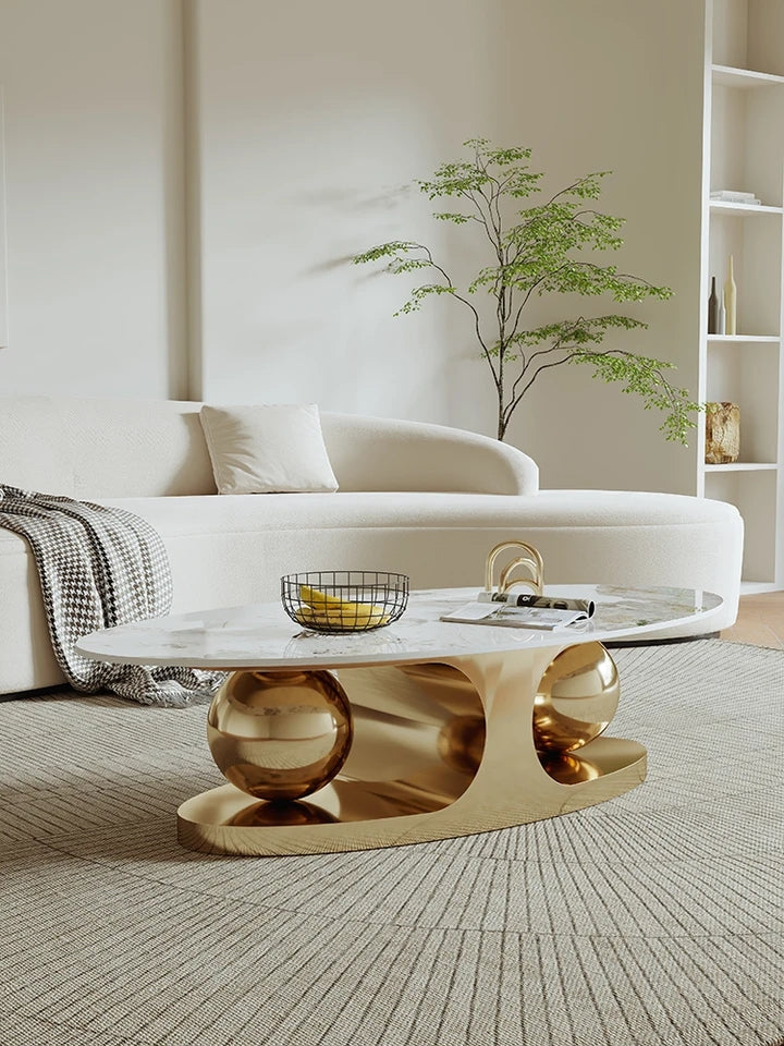 double gold ball coffee table marble top