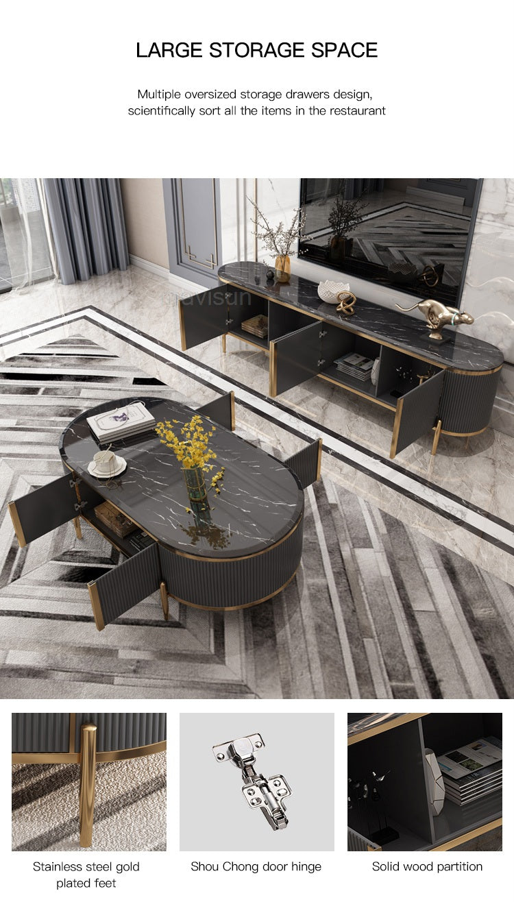 black and gold plasma and coffee table set