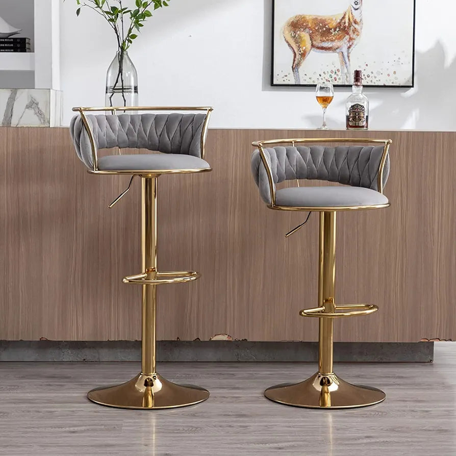 gold grey velvet bar chairs