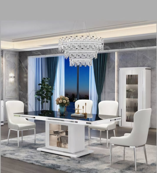 white and silver dining table