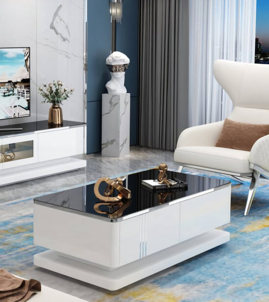 white and silver coffee table
