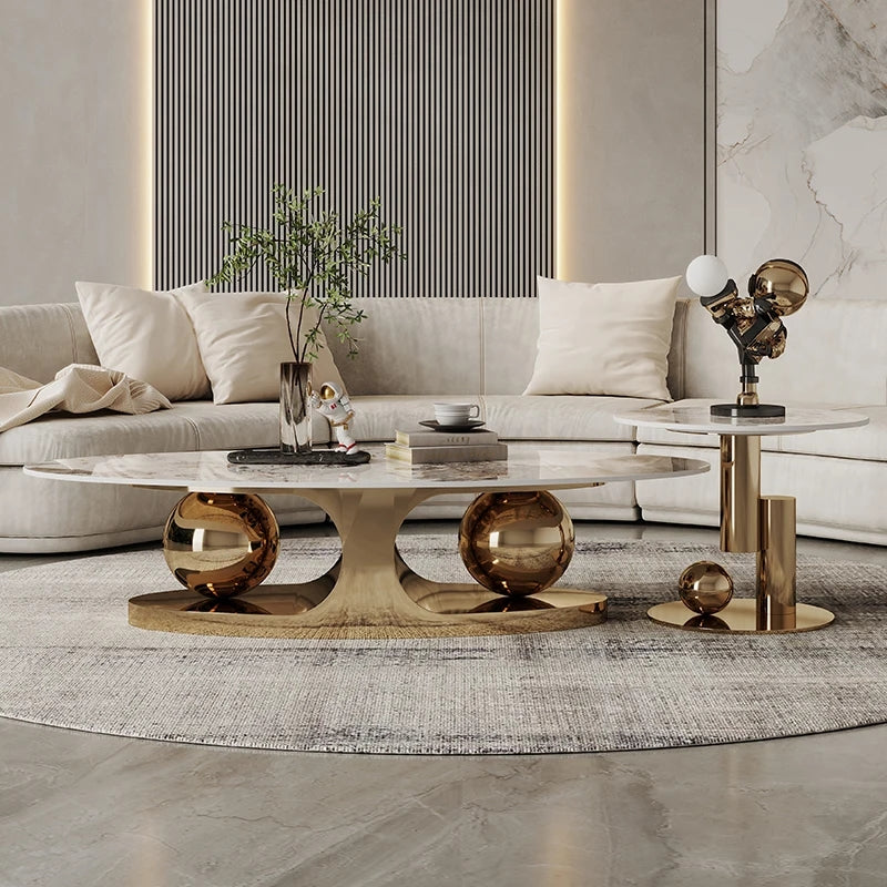 double gold ball coffee table marble top