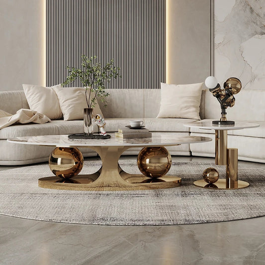 Gold Coffee table marble top set