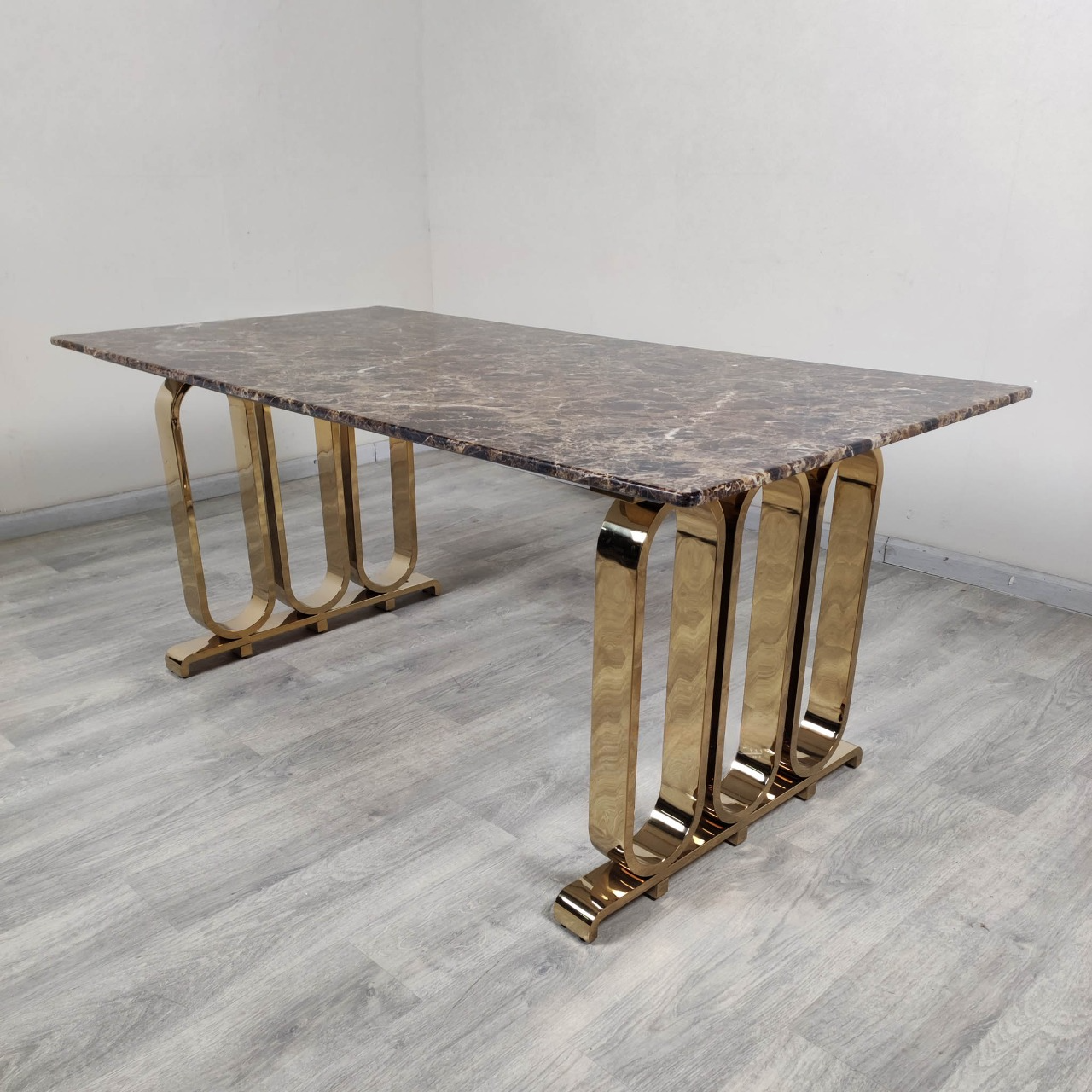 Gold and brown marble dining table 