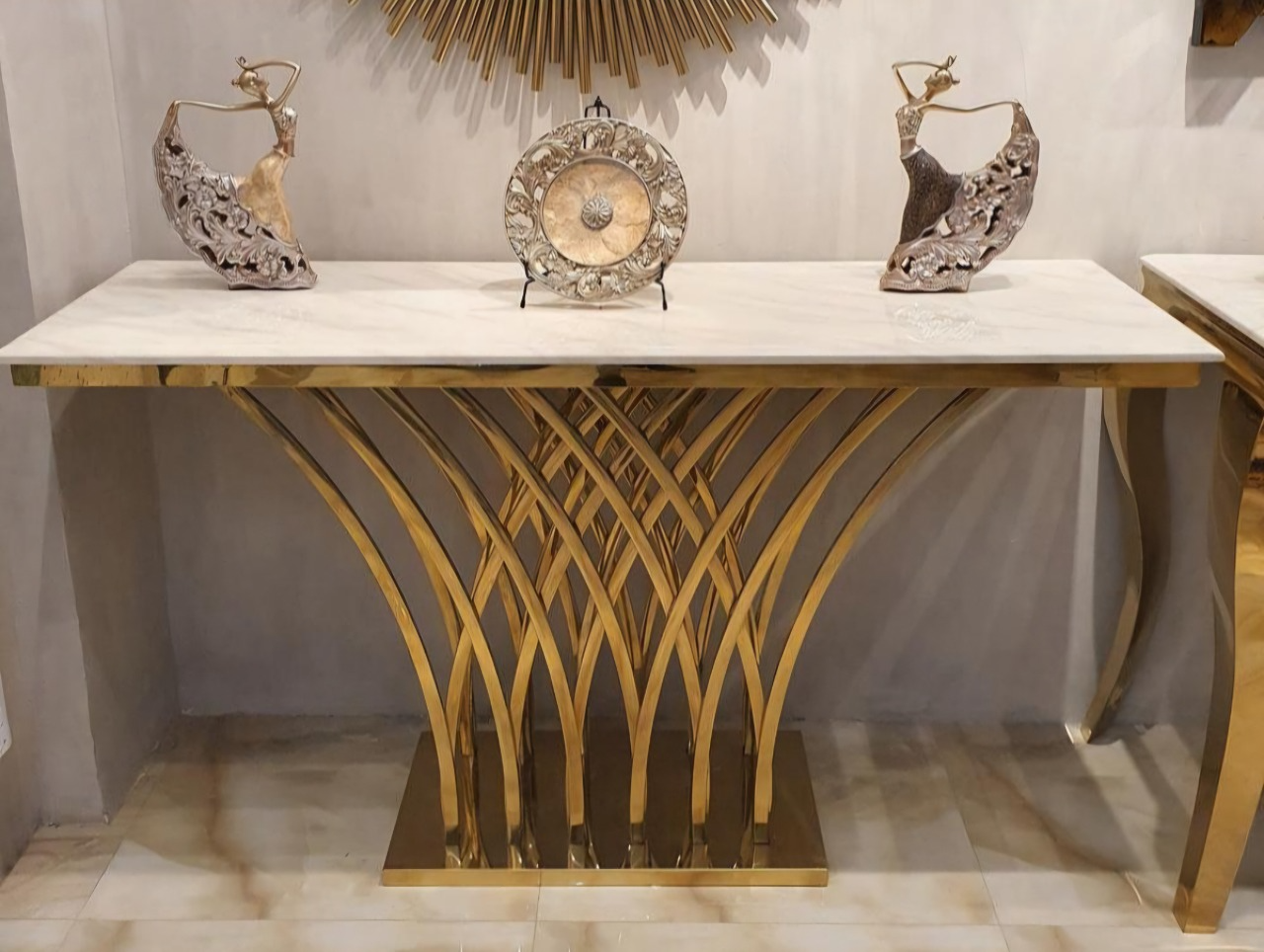 Gold marble top console server table