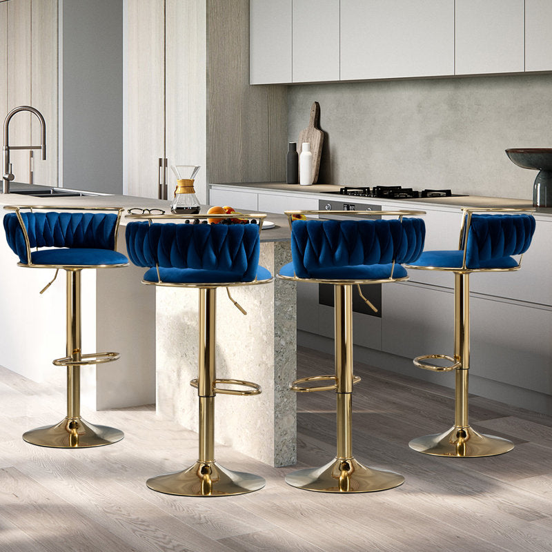 gold blue velvet bar chairs