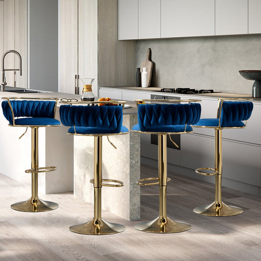 gold blue velvet bar chairs