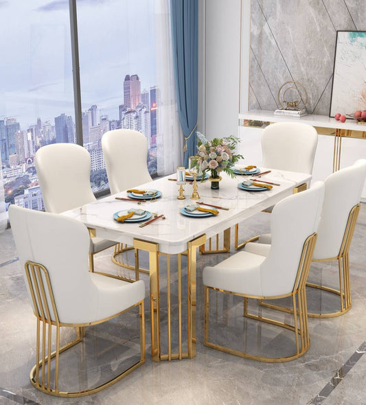 white and gold 6 seater dining set